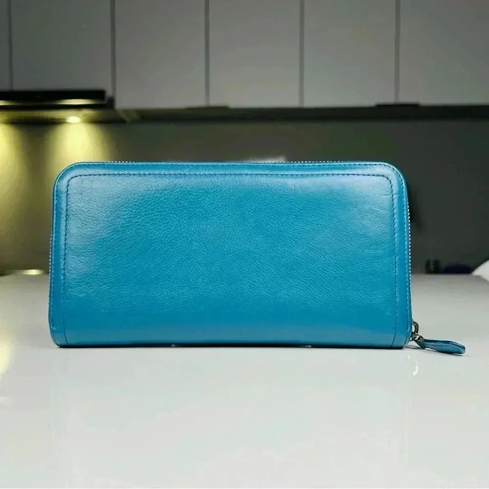 Prada Blue Glace and City Calf Leather Etiquette Continental Wallet - Picture 3 of 12